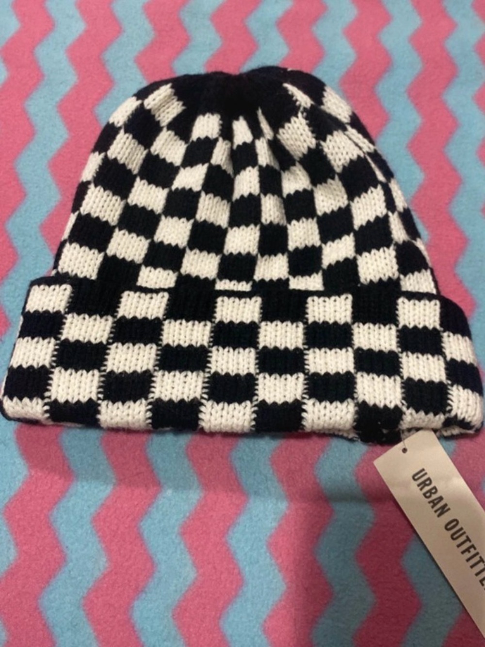 Urban Outfitters Unisex Checked Folded Cuff Beanie Hat